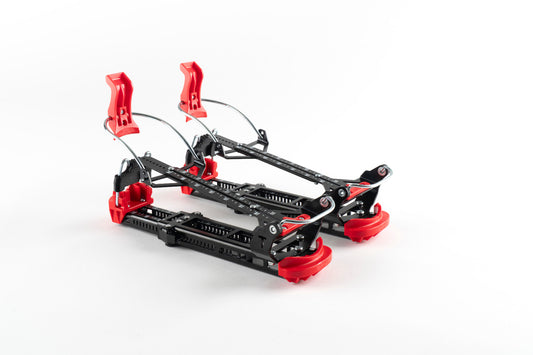 Three-quarter view of the Tjava Randi ski touring adapter.